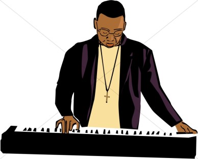 African American Keyboard Player   Worship Clipart