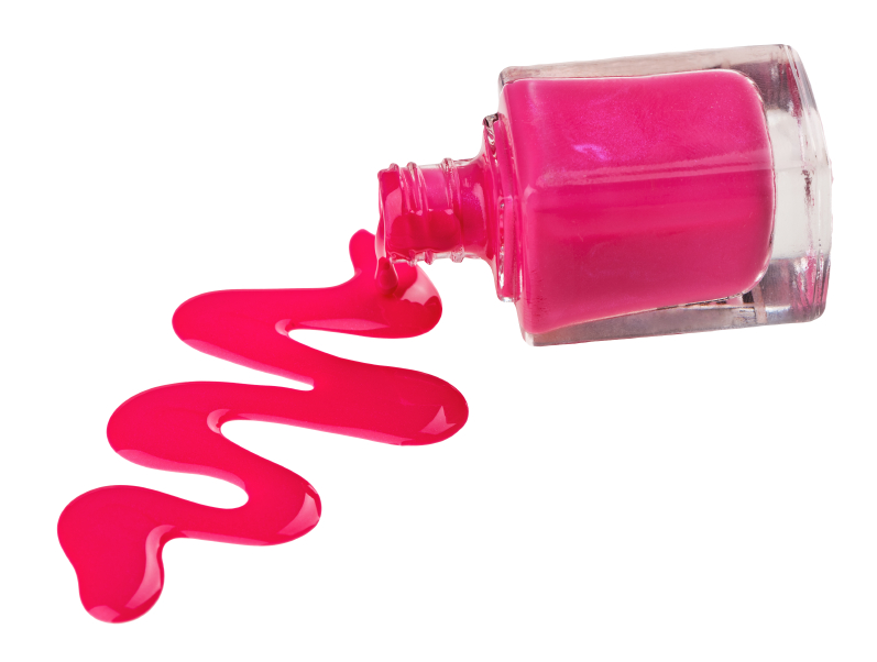 Bottle Of Pink Nail Polish With Enamel Drop Samples Isolated On White    
