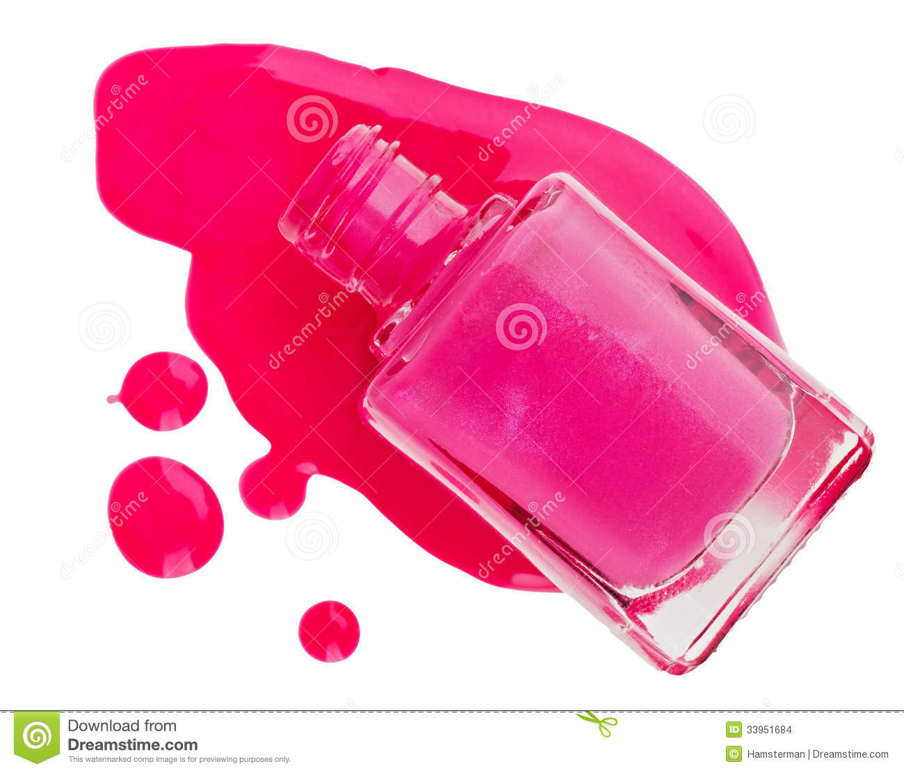 Bottle Of Pink Nail Polish With Enamel Drop Samples Isolated On White    