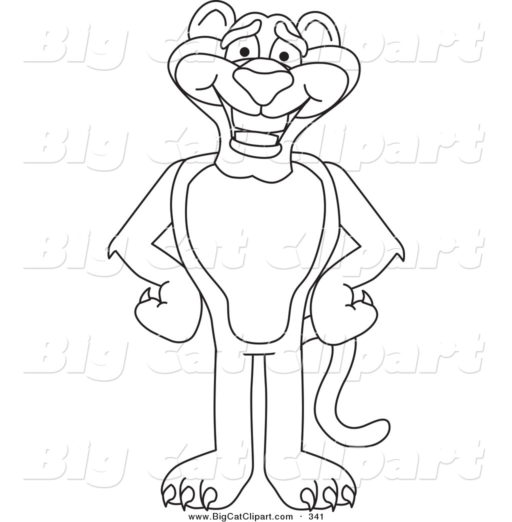 Cartoon Vector Clipart Of A Coloring Page Outline Happy Panther