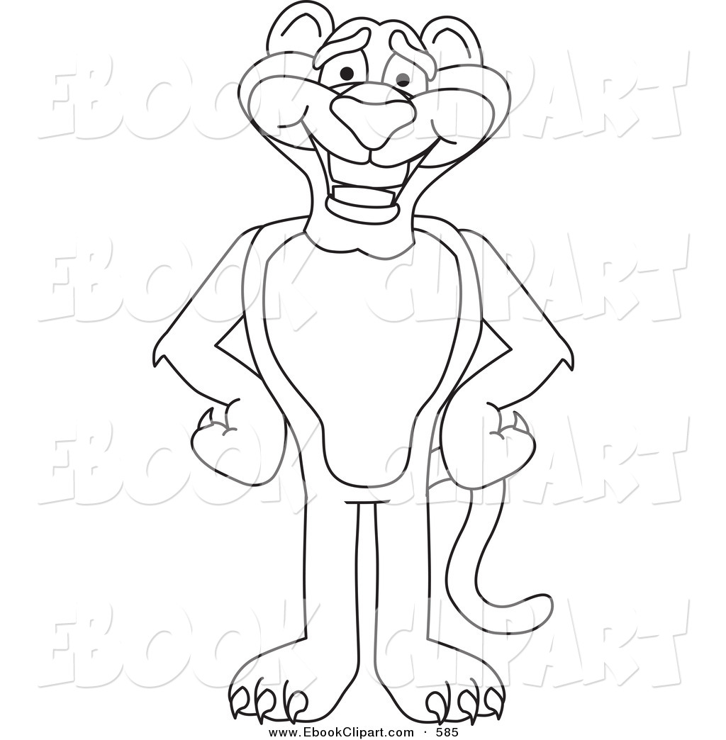 Clip Art Of A Coloring Page Outline Of A Panther Character Mascot