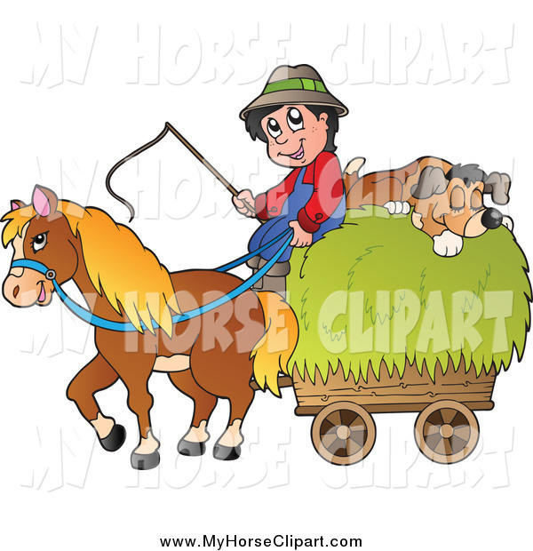 Clip Art Of A Farmer With A Horse Cart And Dog Sleeping On Hay By    