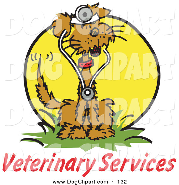 Clip Art Of A Veterinary Services Text Under A Brown Dog Wearing A    