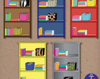 Colorful Bookshelves  Classroom Clip Art With Books   Organized Bins