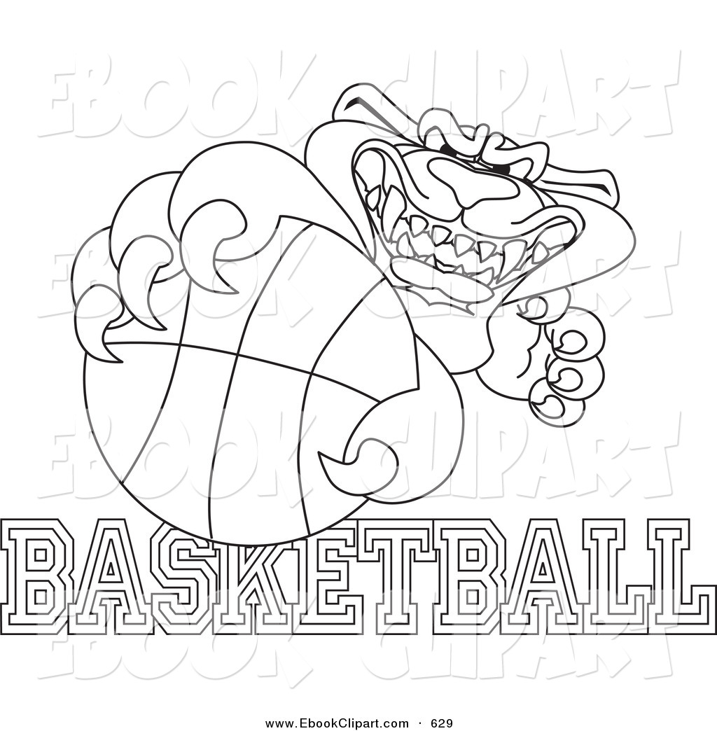 Coloring Page Outline Of A Panther Character Mascot With Basketball    