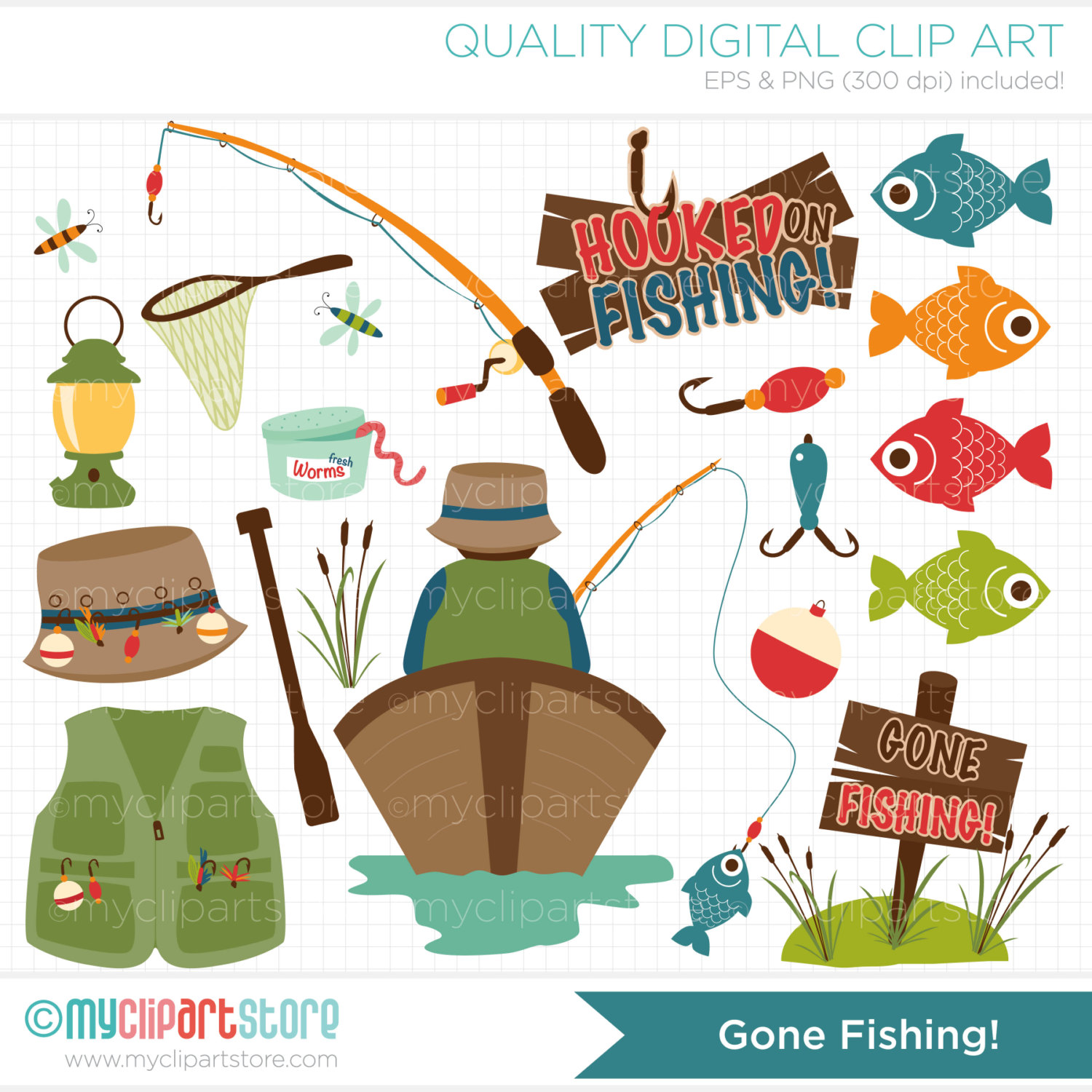 Father S Day   Gone Fishing Clip Art   Digital By Myclipartstore