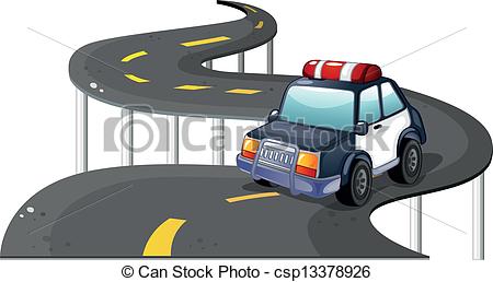 Illustration Of A Police Car At The Road On A White Background