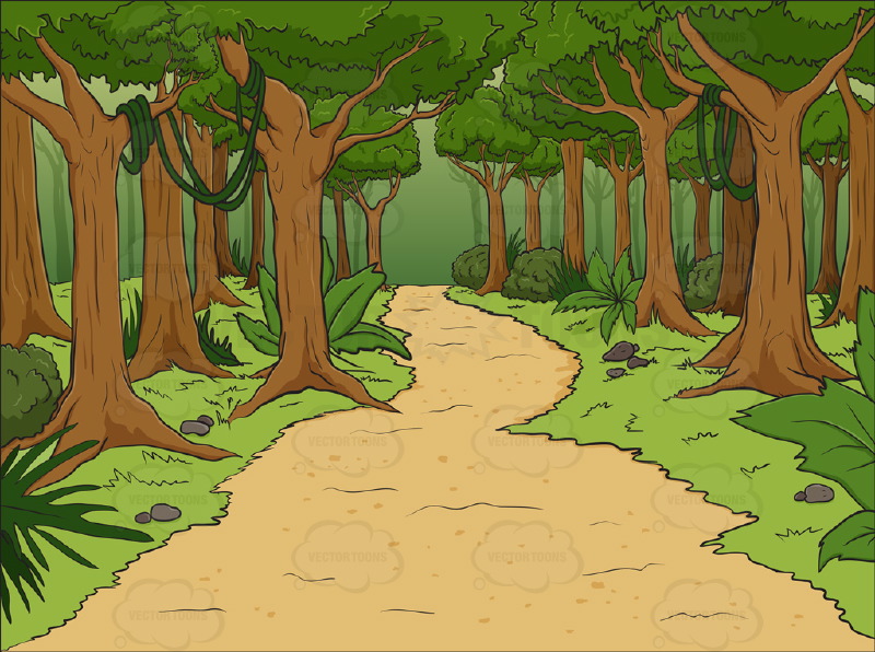 Lush Forest With Walking Path Background   Vector Graphics    