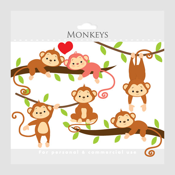 Monkey Clipart   Whimsical Monkeys Clip Art Cute Monkeys Jungle