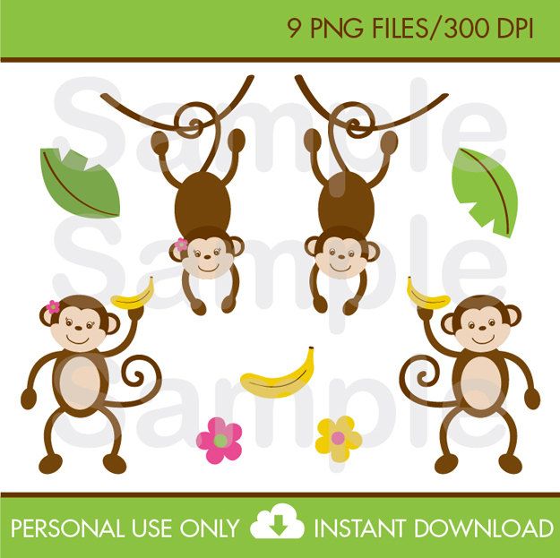 Monkey Jungle Clipart Instant Download Por Littleprintsparties