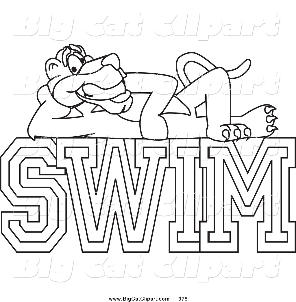 Outline Design Of A Panther Character Mascot On Swim Text Outline
