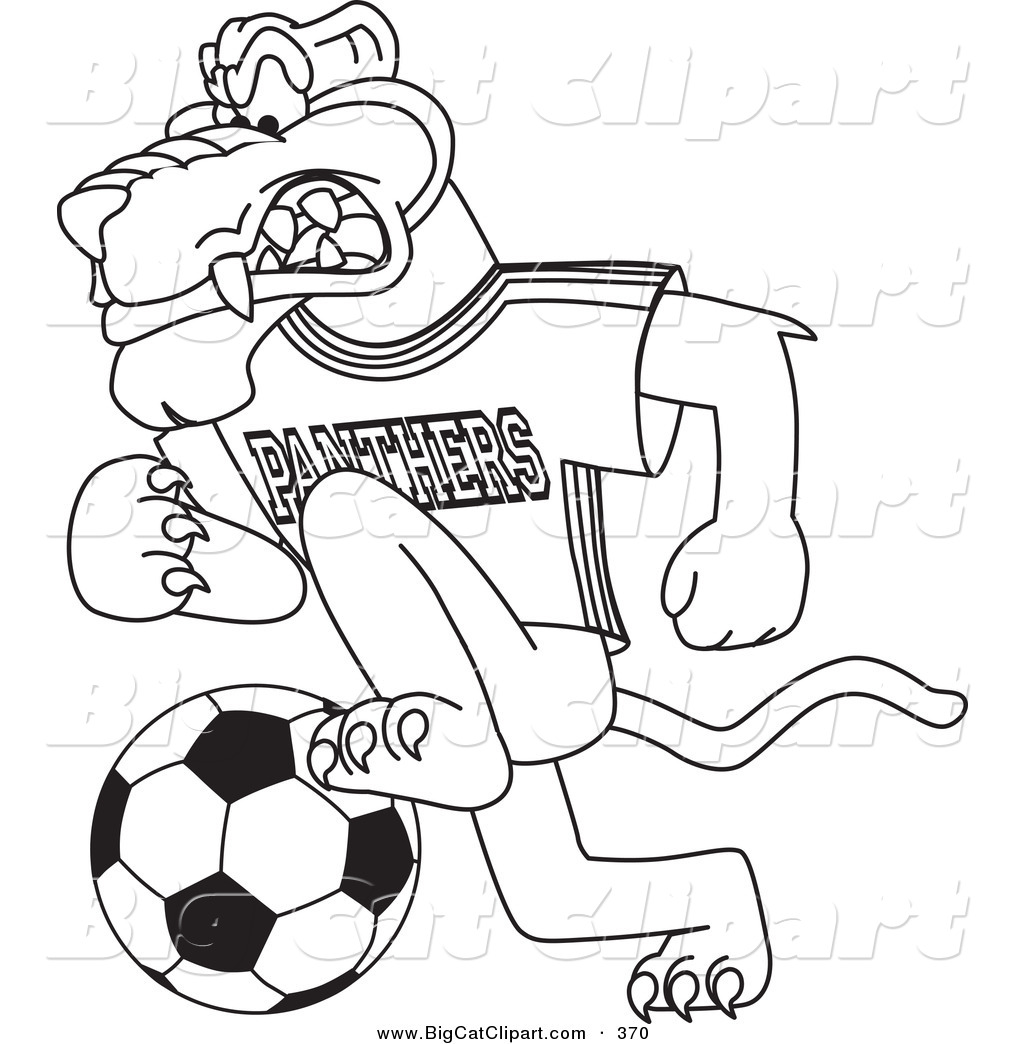 Page Outline Of A Panther Character Mascot Playing Soccer Outline