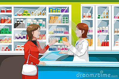 Pharmacy Store Clipart Vector Illustration Woman