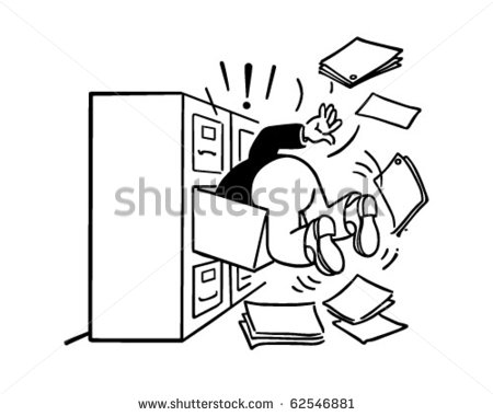 Searching The Filing Cabinet   Retro Clipart Illustration   62546881