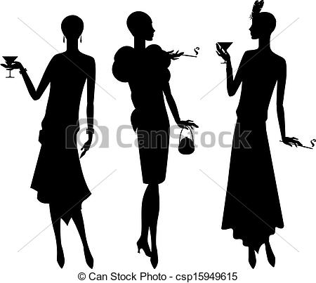 Silhouettes Of Beautiful Girl 1920s Style Csp15949615   Search Clipart