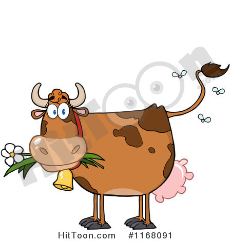 Stinky Brown Cow With Flies   Royalty Free Vector Clipart  1168091