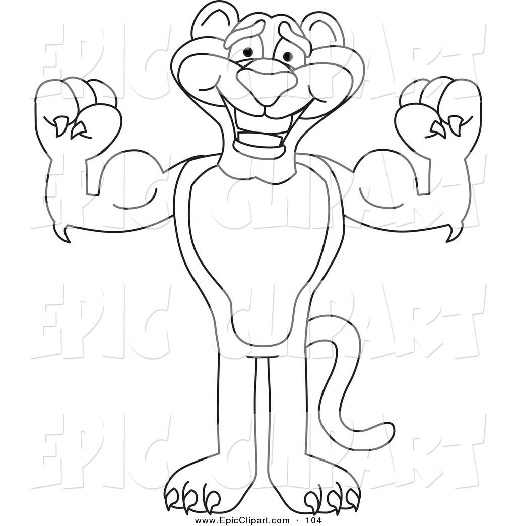 Vector Clip Art Of An Outline Design Of A Panther Character Mascot    