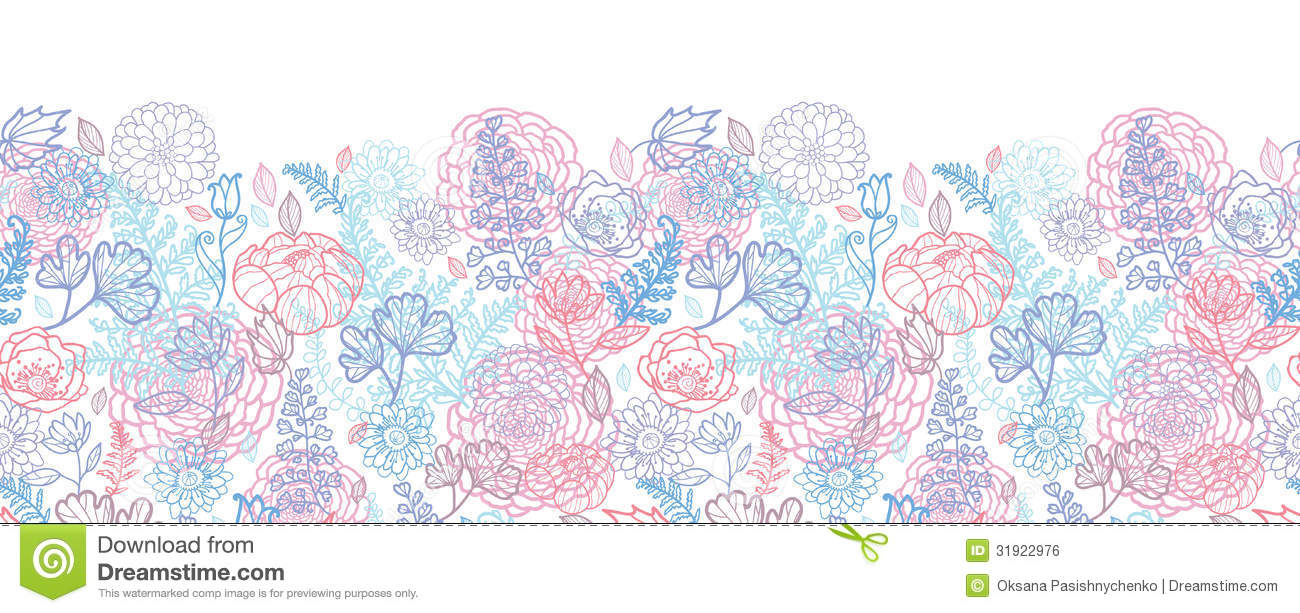 Vector Morning Colors Floral Line Art Horizontal Seamless Pattern With