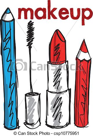 Vector   Sketch Of Makeup Products  Vector Illustration   Stock