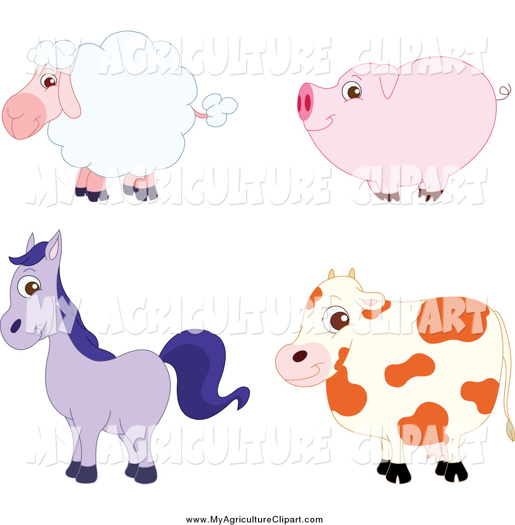 Barnyard Sheep Pig Horse And Cow In Profile Lineart Barnyard Animals    