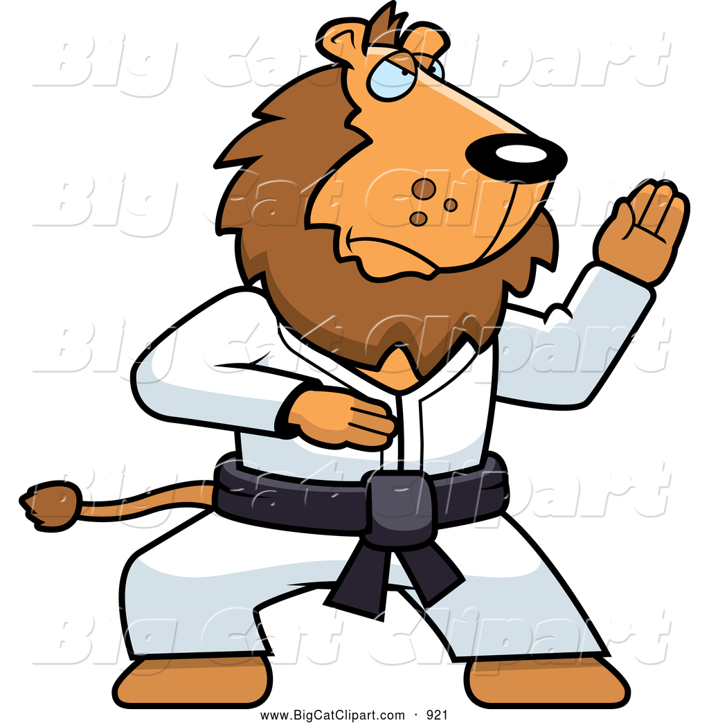 Big Cat Cartoon Vector Clipart Of A Karate Lion With A Black Belt By