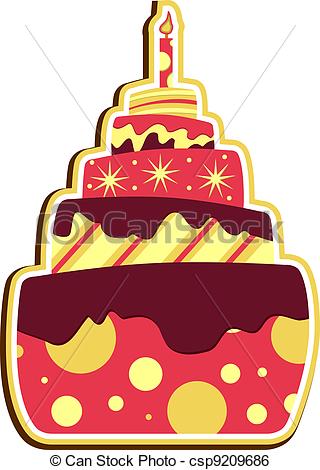 Cake   Whimsical Layered Cake With Candle Csp9209686   Search Clipart    