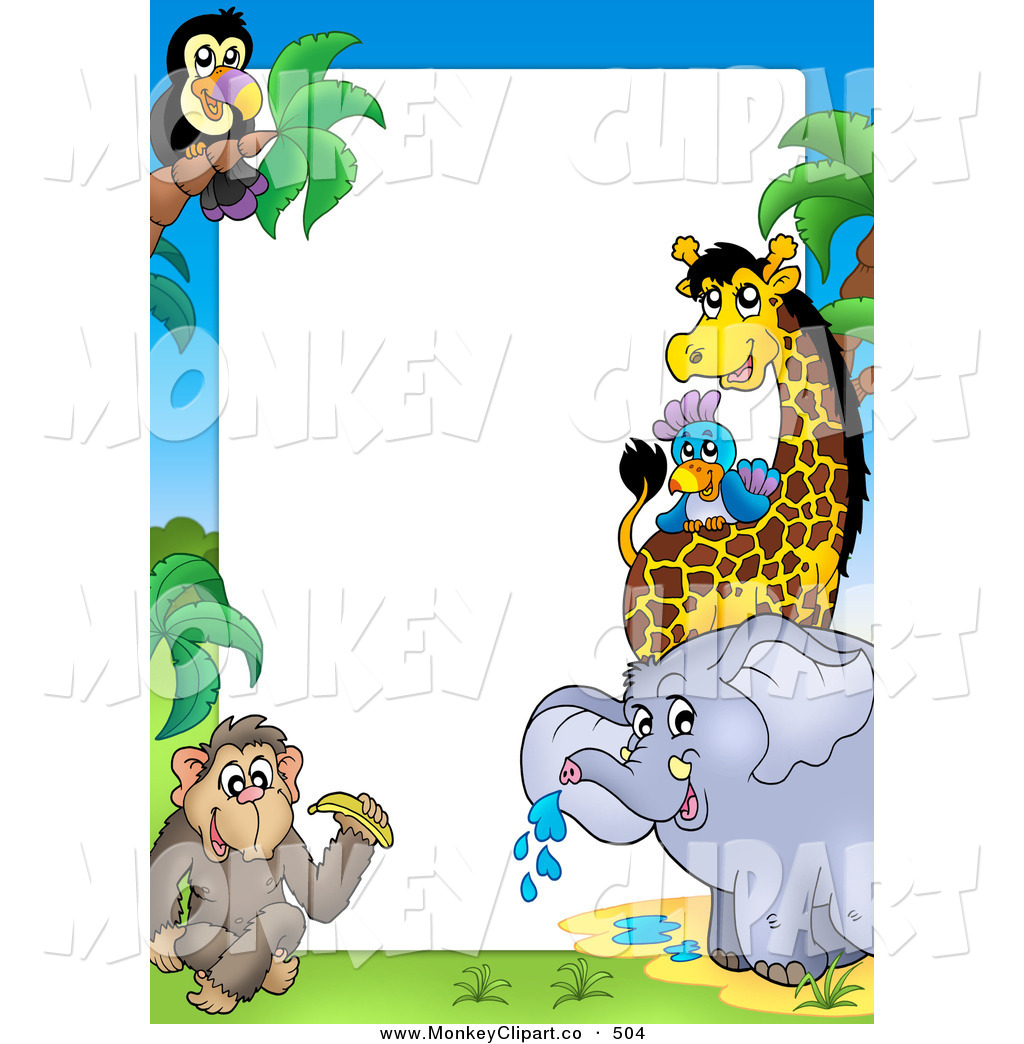 Clip Art Of A Border Of African Animals Around White Space For Text By