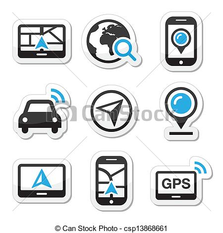 Clip Art Vector Of Gps Navigation Travel Vector Icons   Black And