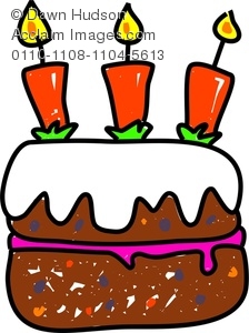 Clipart Image Of A Whimsical Drawing Of An Iced Birthday Cake With    