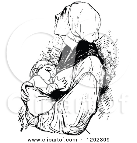 Clipart Of A Vintage Black And White Mother Breast Feeding Her Baby