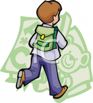 Clipart Picture Of A Schoolboy Running With A Backpack