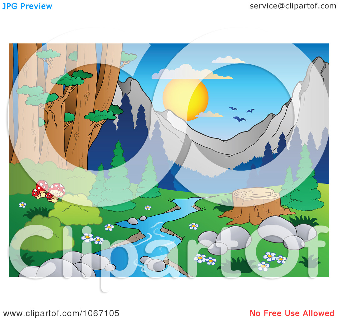 Clipart Tree Stump By A Creek In The Woods 2   Royalty Free Vector