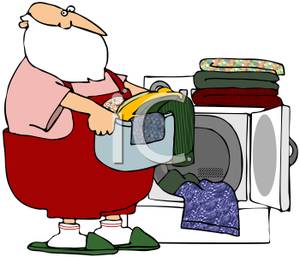     Colorful Cartoon Of Santa Doing Laundry   Royalty Free Clipart Picture