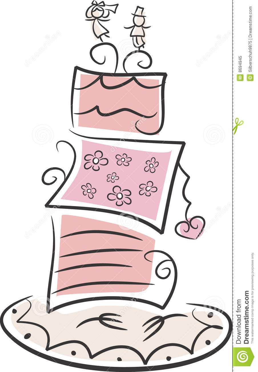 Cute Illustration Of A Wedding Cake In Pastel Pink Colors Decorated