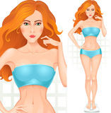 Girl In Full Growth Weighing Herself   Vector  Wit Stock Images