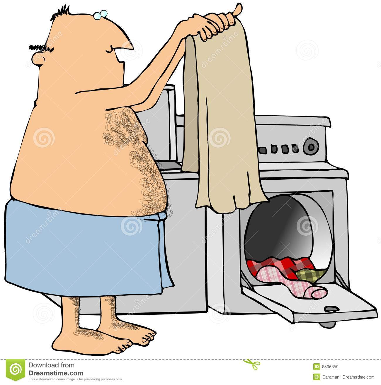 Illustration Depicts A Man Getting Laundry Out Of A Clothes Dryer