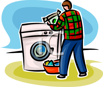 Man Doing Laundry Using A Front Loading Washing Machine Or Clothes    