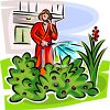 Man Wearing Sandals Clipping Hedges   Royalty Free Clip Art