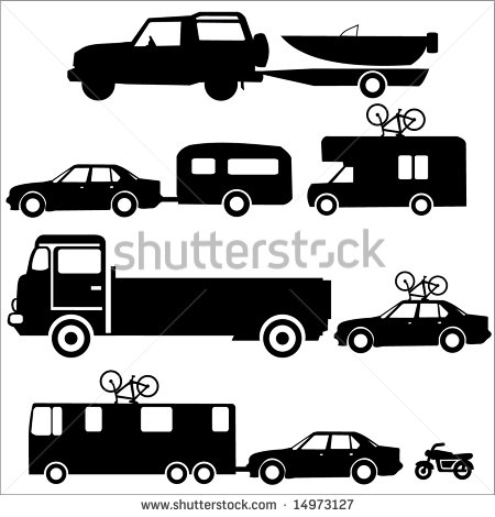 Recreation Vehicles Towing Caravans And Boats   Stock Vector