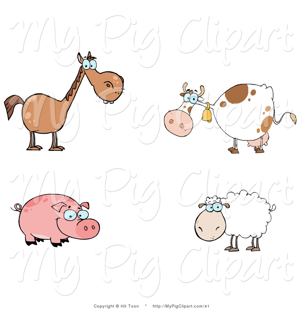 Swine Clipart Of A Digital Barnyard Collage Of A Farm Horse Cow Pig    