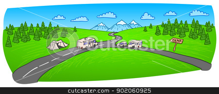 Towing Caravan On The Road Stock Vector