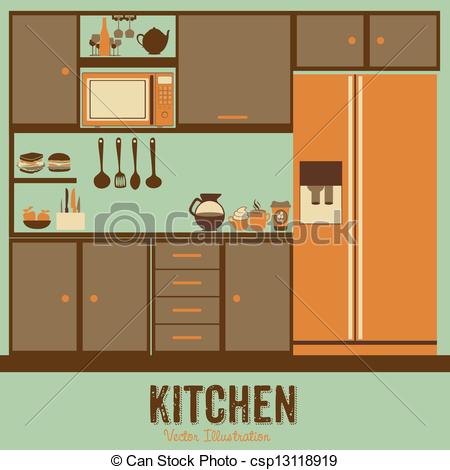 Vector Clip Art Of Kitchen   Illustration Kitchen With Appliances