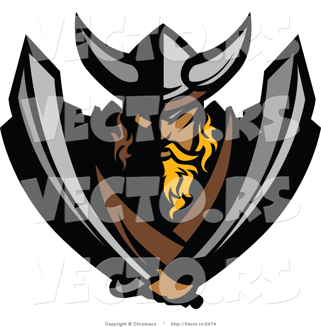 Vector Of A Viking Warrior Mascot Armed With Two Swords