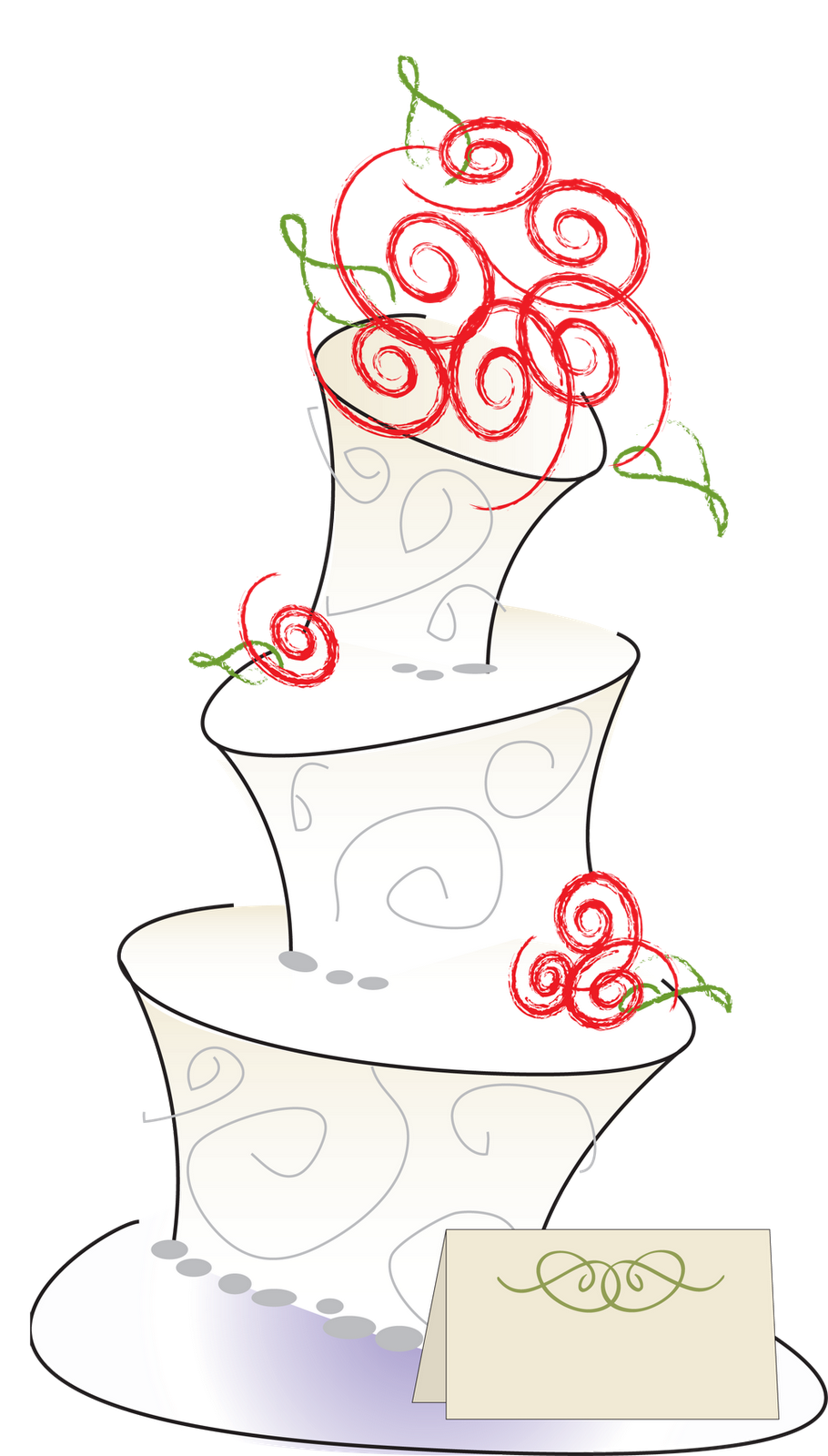 Wedding Clipart Red Whimsical Wedding Cake With