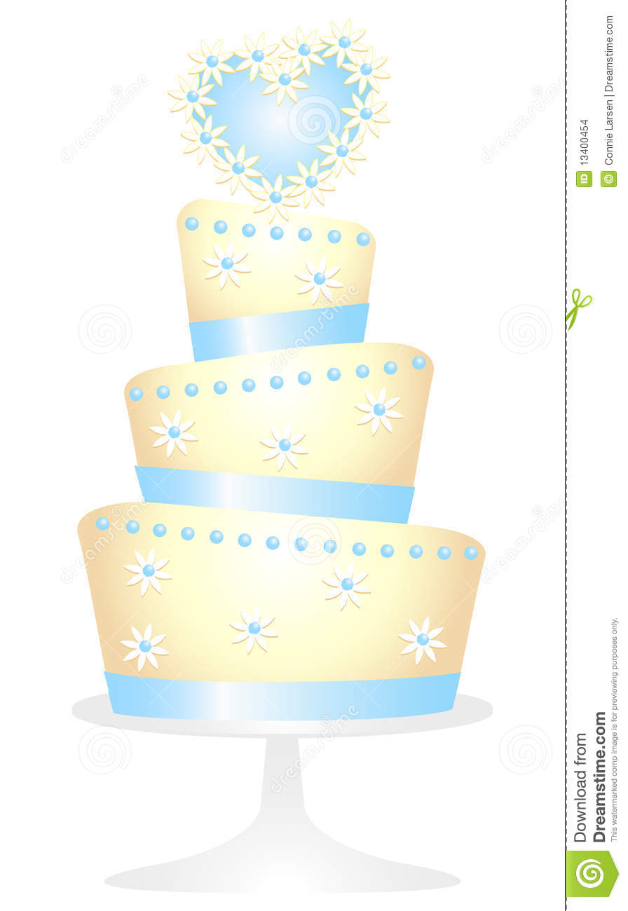 Whimsical Illustration Of A Tiered Wedding Or Birthday Cake With Heart