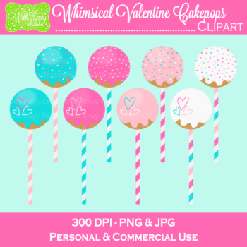 Whimsical Valentine Cakepop Clipart Set   Instant Download