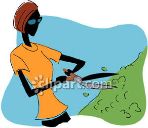 Woman Trimming A Bush Royalty Free Clipart Picture