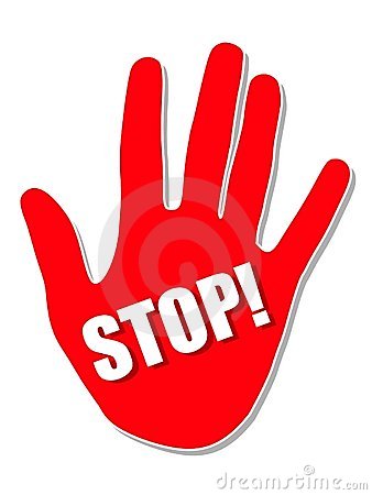 An Illustration Featuring A Simple Bright Red Hand With The Word  Stop