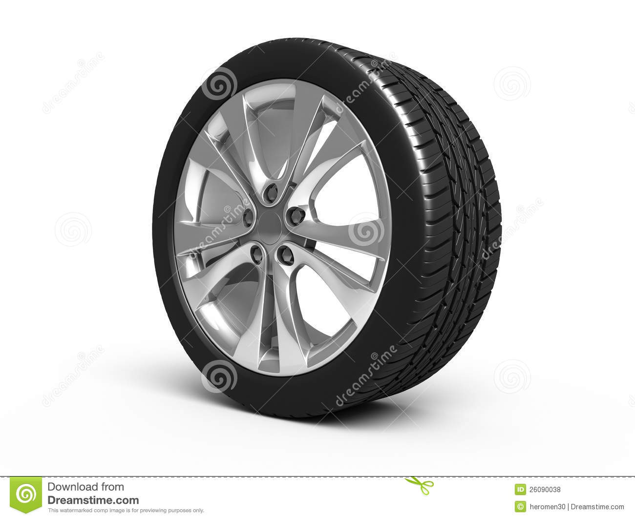 Automobile Tires And Wheels  3d Rendering Isolated On White And