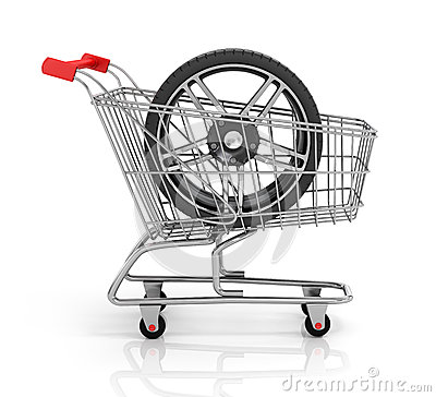 Automobile Wheels And Shopping Cart  Buying Auto Parts